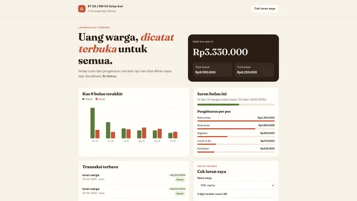 Aplikasi Kas & Iuran Warga RT/RW: Laporan Kas Transparan + Cek Iuran Online (Google Apps Script)