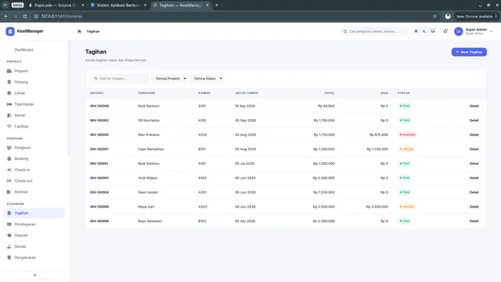 Sistem Manajemen Kost & Properti Berbasis Laravel