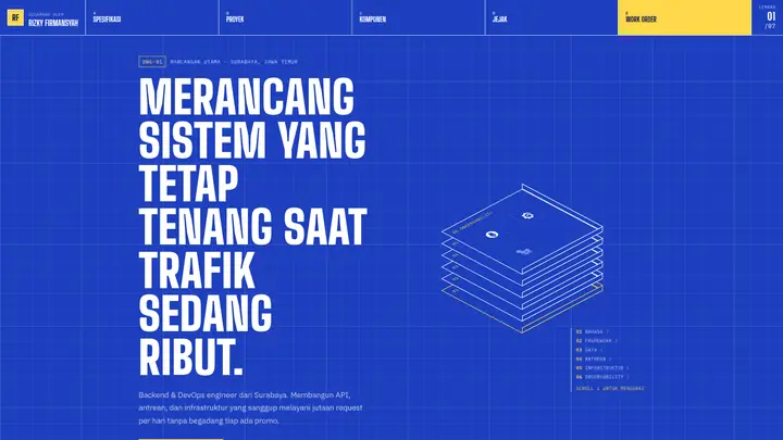 Source Code Template Portofolio Backend & DevOps Engineer + CMS PHP Native & MySQL (Gaya Blueprint, Isometrik 3D)