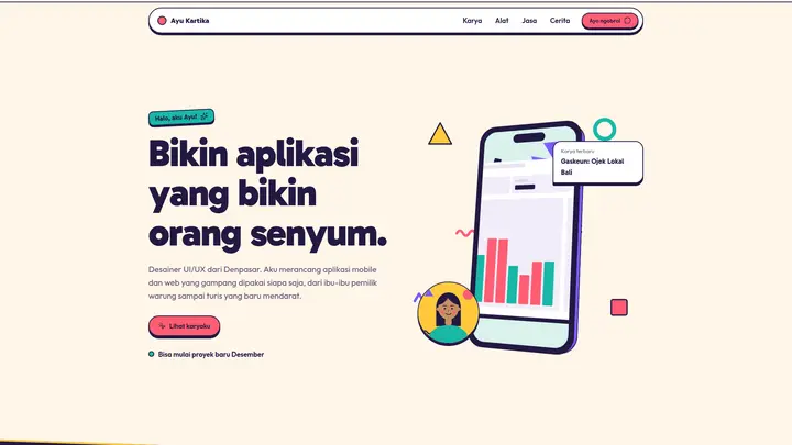 Source Code Template Portofolio UI/UX Designer + CMS PHP Native & MySQL (Gaya Memphis, Ponsel 3D, Kartu Bertumpuk)